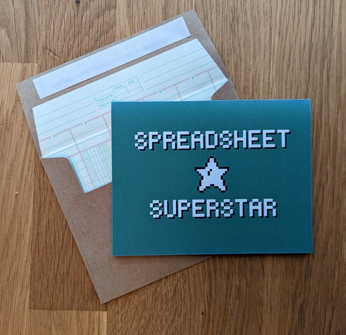 Accounting greeting card Spreadsheet Superstar